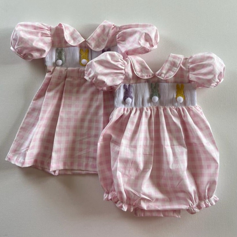 Bunny Tail Smocked Dress & Onesie,3M to 8T.