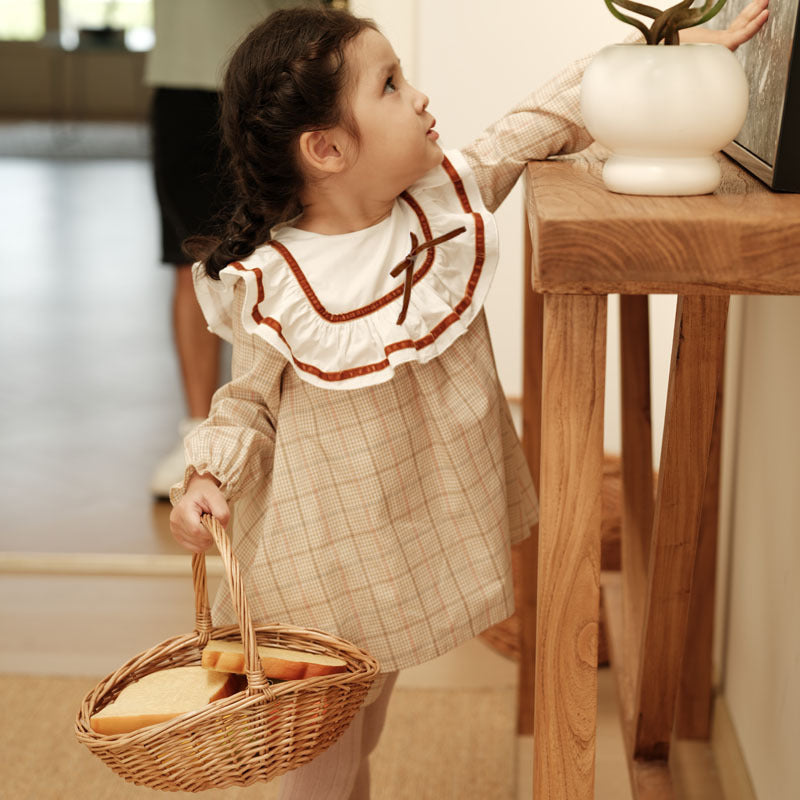 Full Sleeves Plaid Apricot Dress ,12M to 6T. Apricot / 3T Full Sleeves Plaid Apricot Dress ,12M to 6T. Apricot / 3T