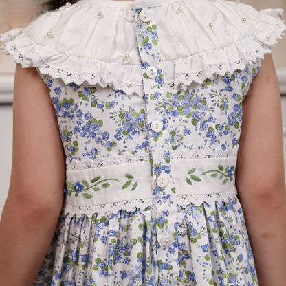 Floral Cotton Dress with Pearl Detailing & Embroidery (3M–8T)