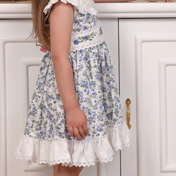 Floral Cotton Dress with Pearl Detailing & Embroidery (3M–8T)