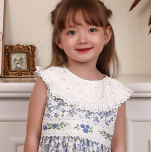 Floral Cotton Dress with Pearl Detailing & Embroidery (3M–8T)