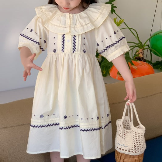 Adorable Beige Embroidered Dress,2T to 6T.