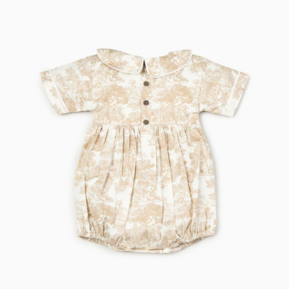 Toile de Jouy Hand-Smocked Biege Romper & Dress,6M to 8T.