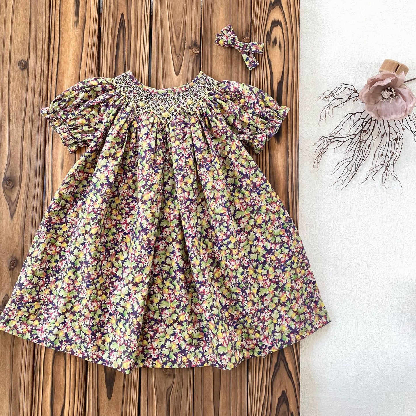 Hand-Smocked Floral Bishop Dress | Pre-Order | Sizes 12M–6T