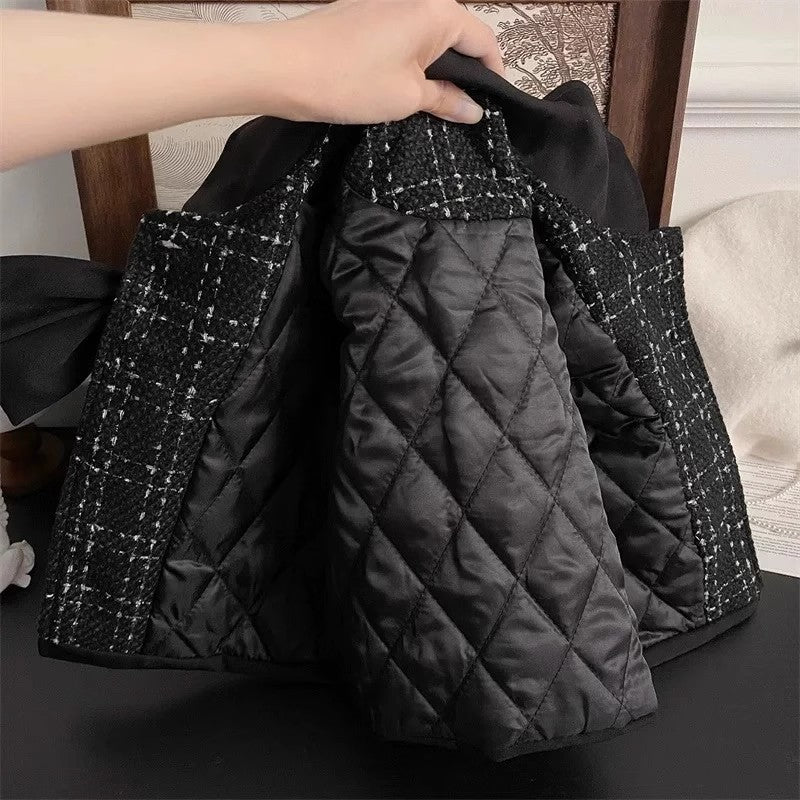 Elegant Black Tweed Coat and Skirt Set,2T-7T