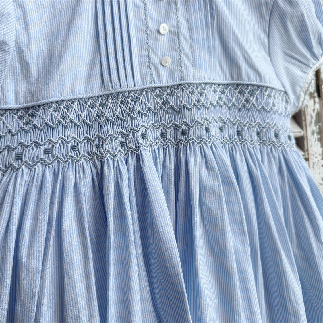 Sky Blue Hand Smocked Dress,2T to 7T