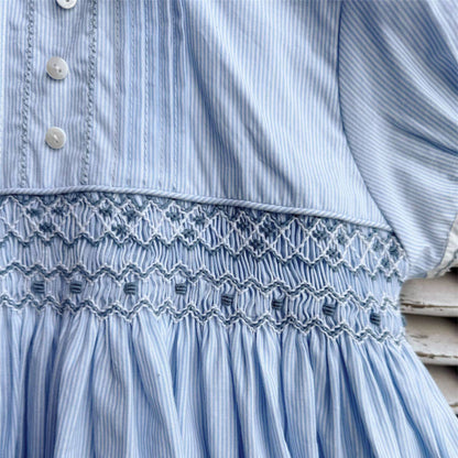 Sky Blue Hand Smocked Dress,2T to 7T