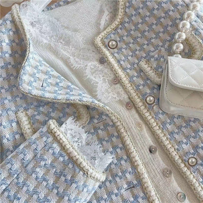 Elegant Blue Tweed Coat for Girls,2T–7T