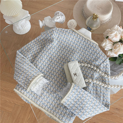 Elegant Blue Tweed Coat for Girls,2T–7T