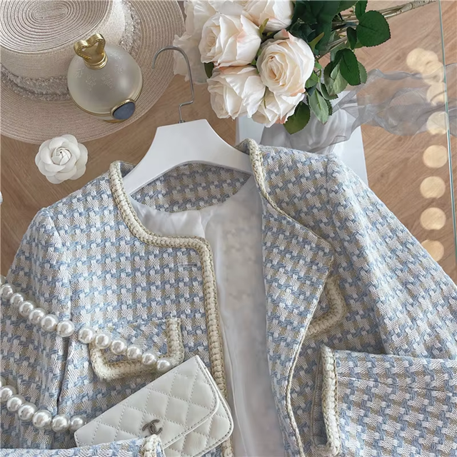 Elegant Blue Tweed Coat for Girls,2T–7T