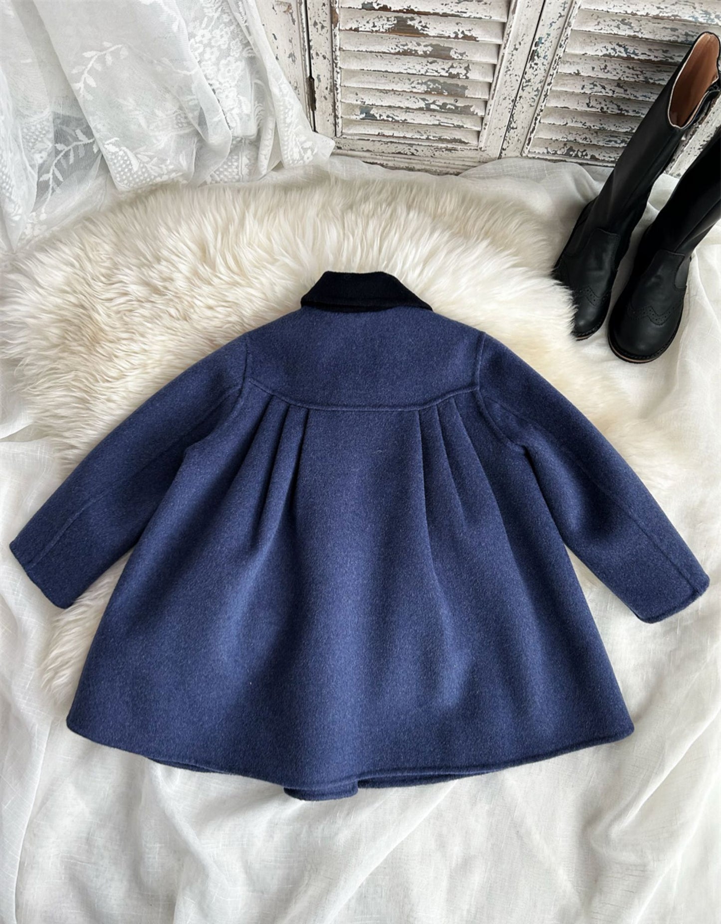Elegant Double-Breasted Coat- 100% Pure Wool,2T to 5T