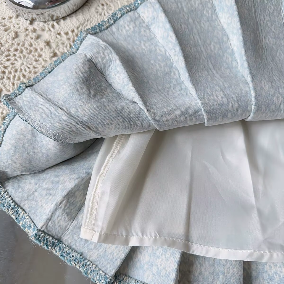 Chic Blue Tweed Coat Set for Girls,2T–7T