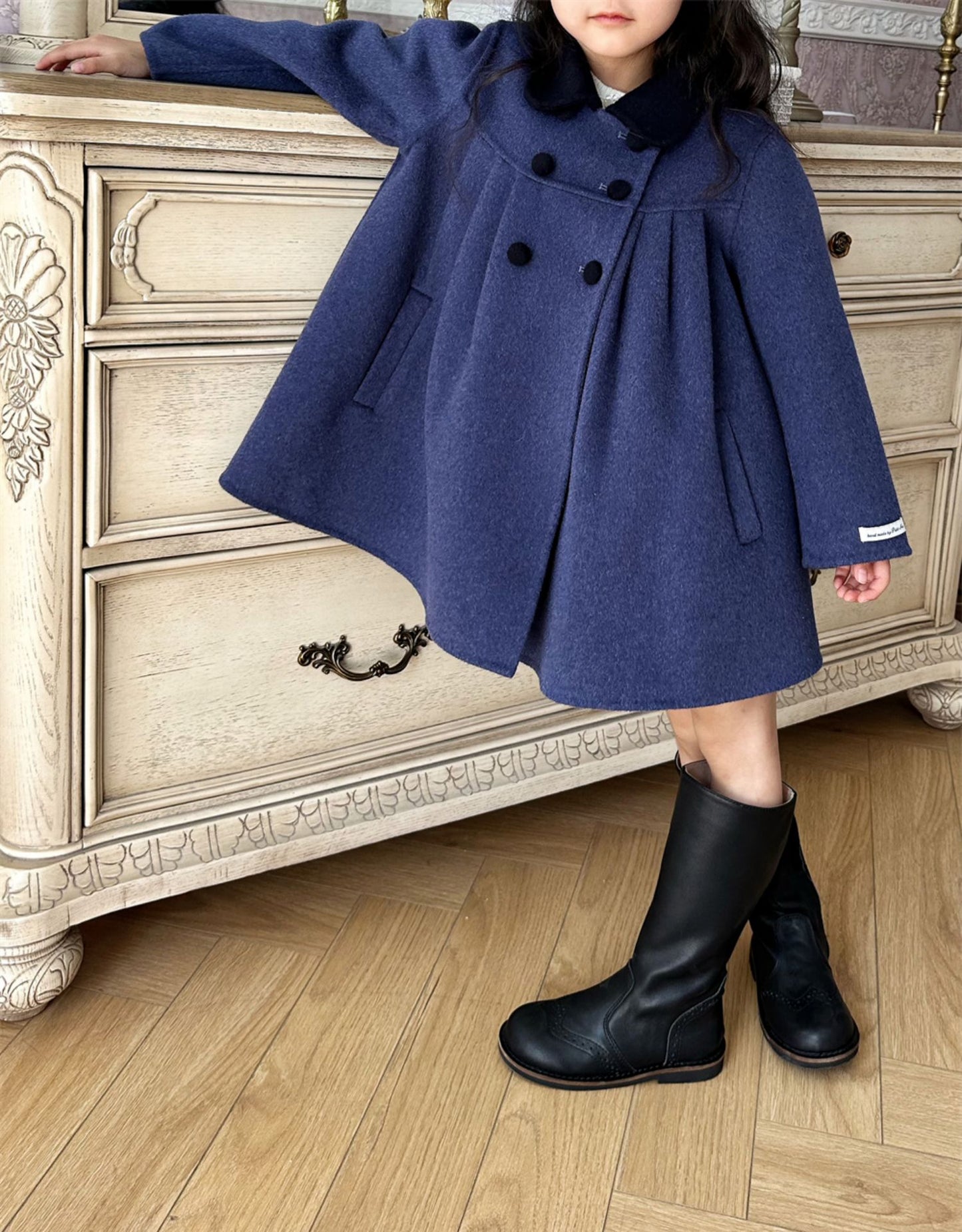 Elegant Double-Breasted Coat- 100% Pure Wool,2T to 5T