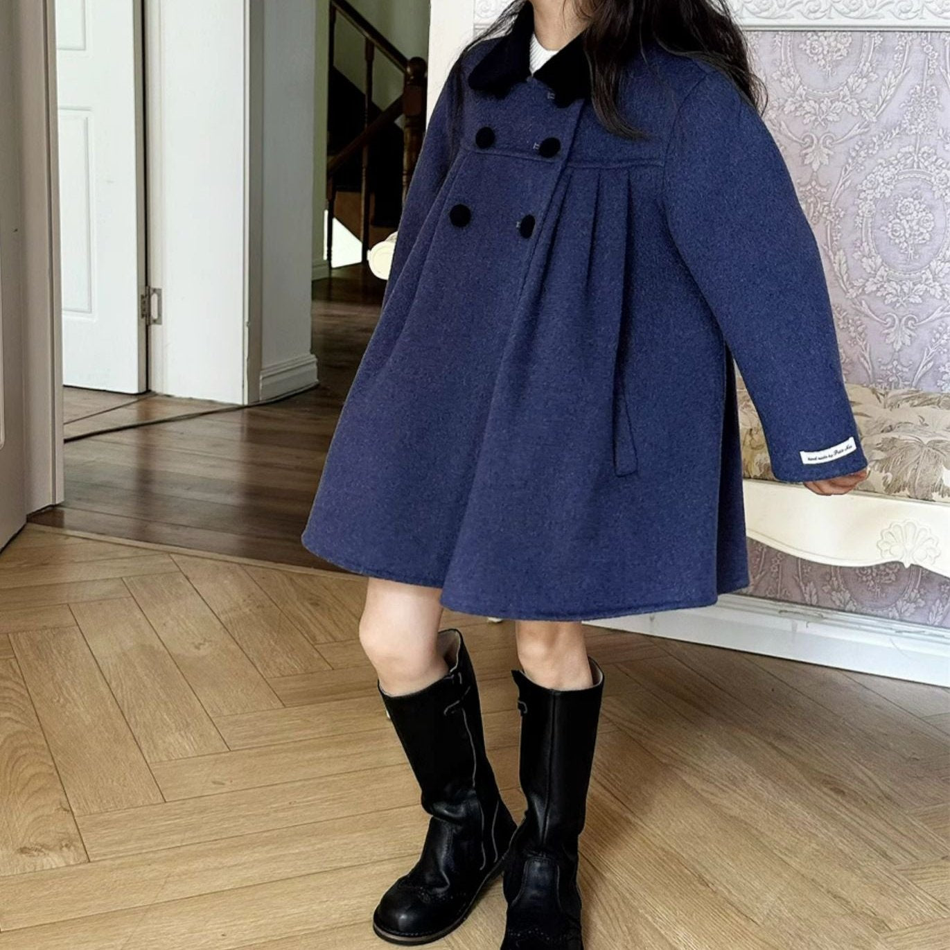 Elegant Double-Breasted Coat- 100% Pure Wool,2T to 5T