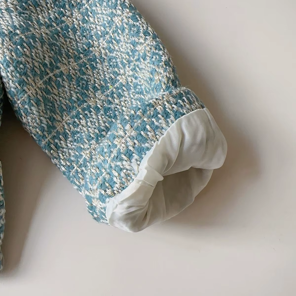 Chic Blue Tweed Coat Set for Girls,2T–7T