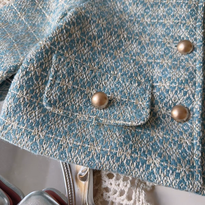 Chic Blue Tweed Coat Set for Girls,2T–7T