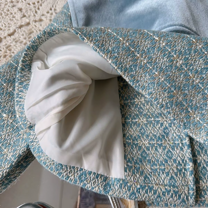 Chic Blue Tweed Coat Set for Girls,2T–7T