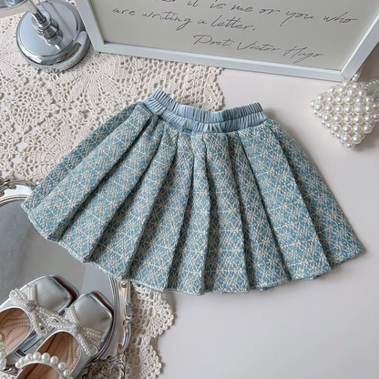 Chic Blue Tweed Coat Set for Girls,2T–7T