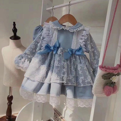 Blue Bow Dress With Lace & Embroidery,12M to 10T