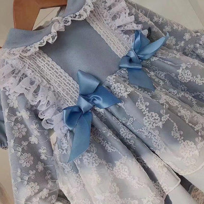 Blue Bow Dress With Lace & Embroidery,12M to 10T