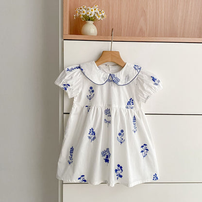 Blue Blossom Embroidered Dress & Romper,3M - 6T.