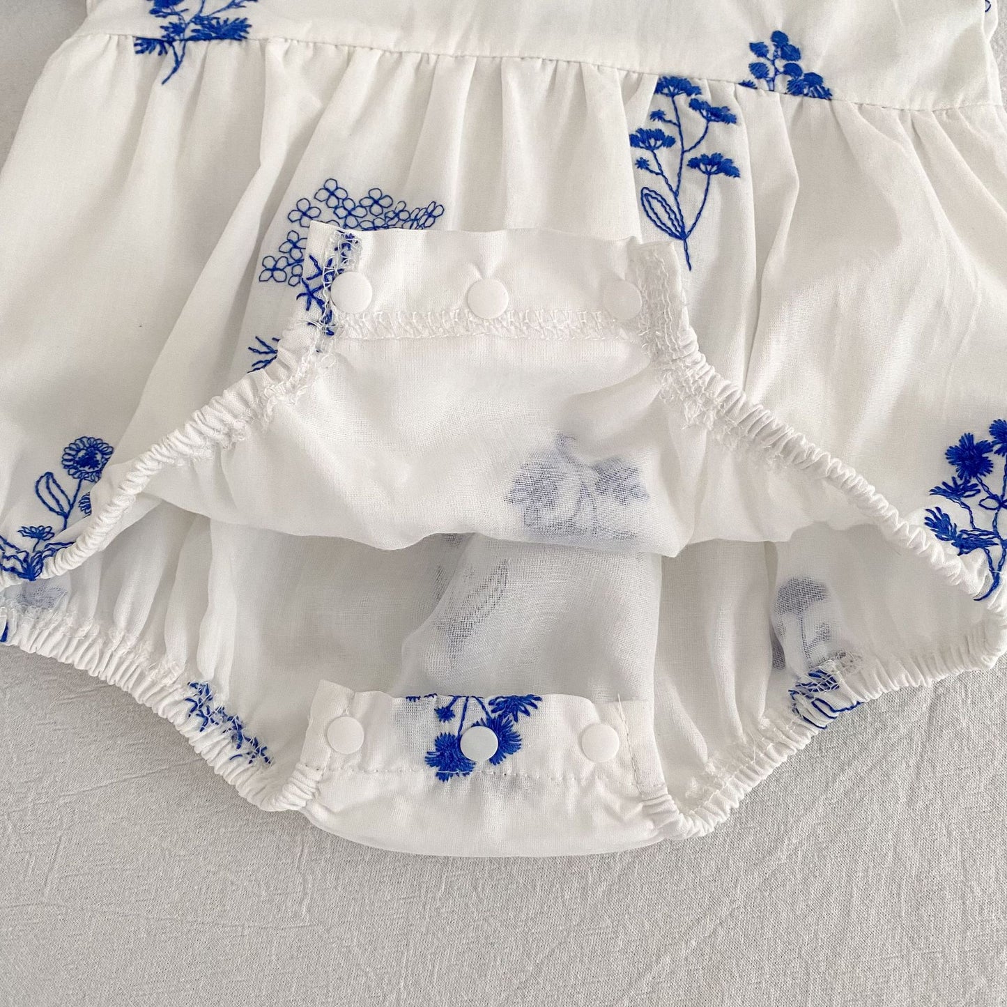 Blue Blossom Embroidered Dress & Romper,3M - 6T.