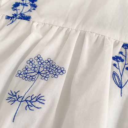 Blue Blossom Embroidered Dress & Romper,3M - 6T.