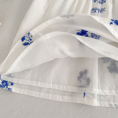 Blue Blossom Embroidered Dress & Romper,3M - 6T.