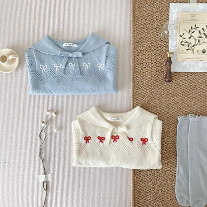 Hand-Embroidered Cotton Bow Sweaters,6M to 5T.