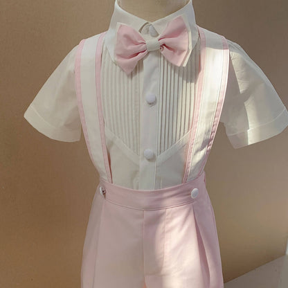 Pink & White Boys Suspender Set With Bow,12M to 5T