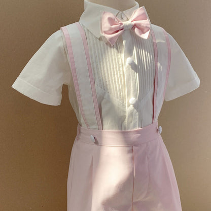 Pink & White Boys Suspender Set With Bow,12M to 5T