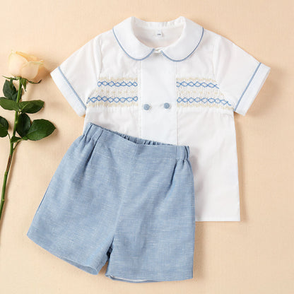 Blue & White Hand Smocked Boys Set,6M to 5T.