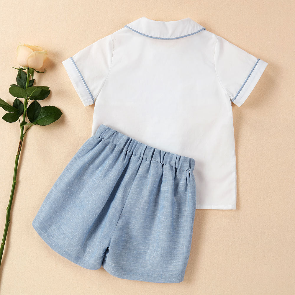 Blue & White Hand Smocked Boys Set,6M to 5T.