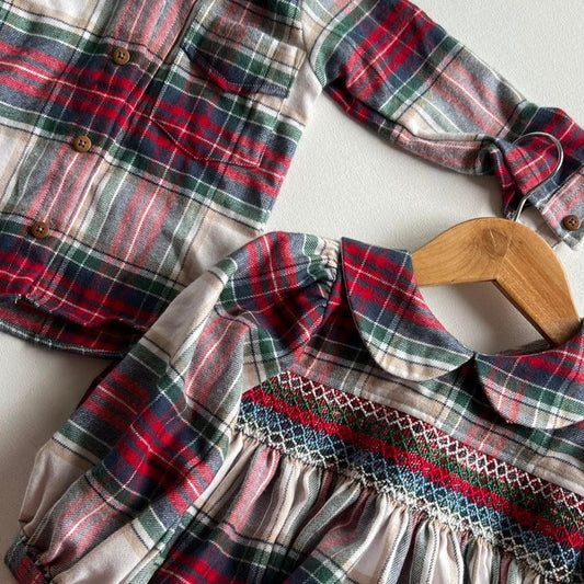 Brushed Plaid Smocked Sibling Set,6M to 7T.