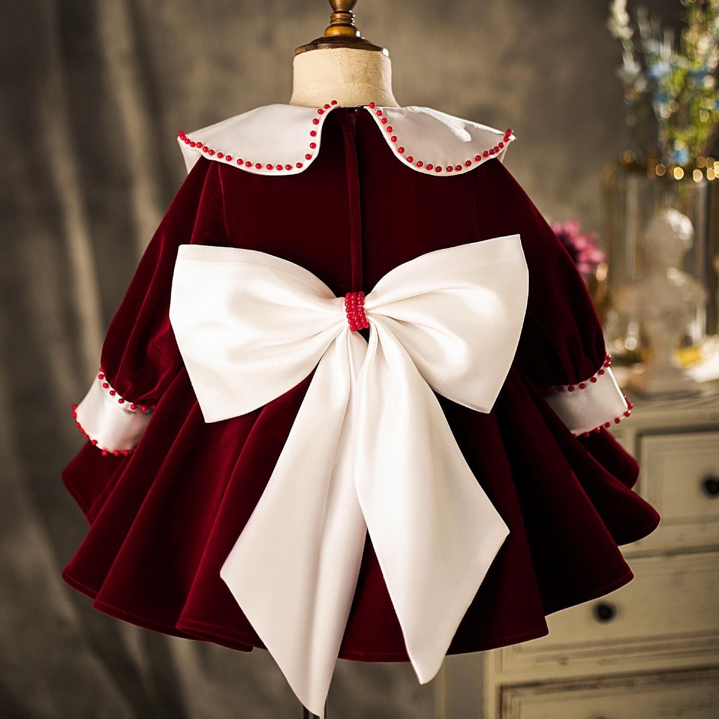 Joyful Burgundy Holiday Season Baby Dress,12M to 6T.