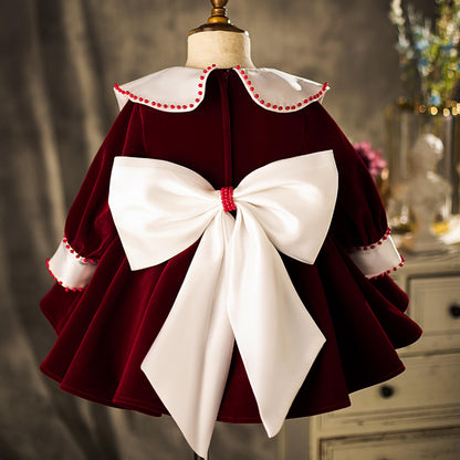 Joyful Burgundy Holiday Season Baby Dress,12M to 6T.