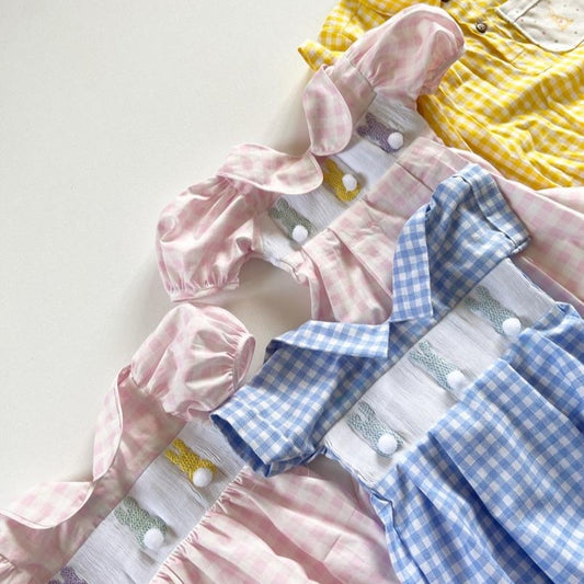 Bunny Tail Smocked Dress & Onesie,3M to 8T.