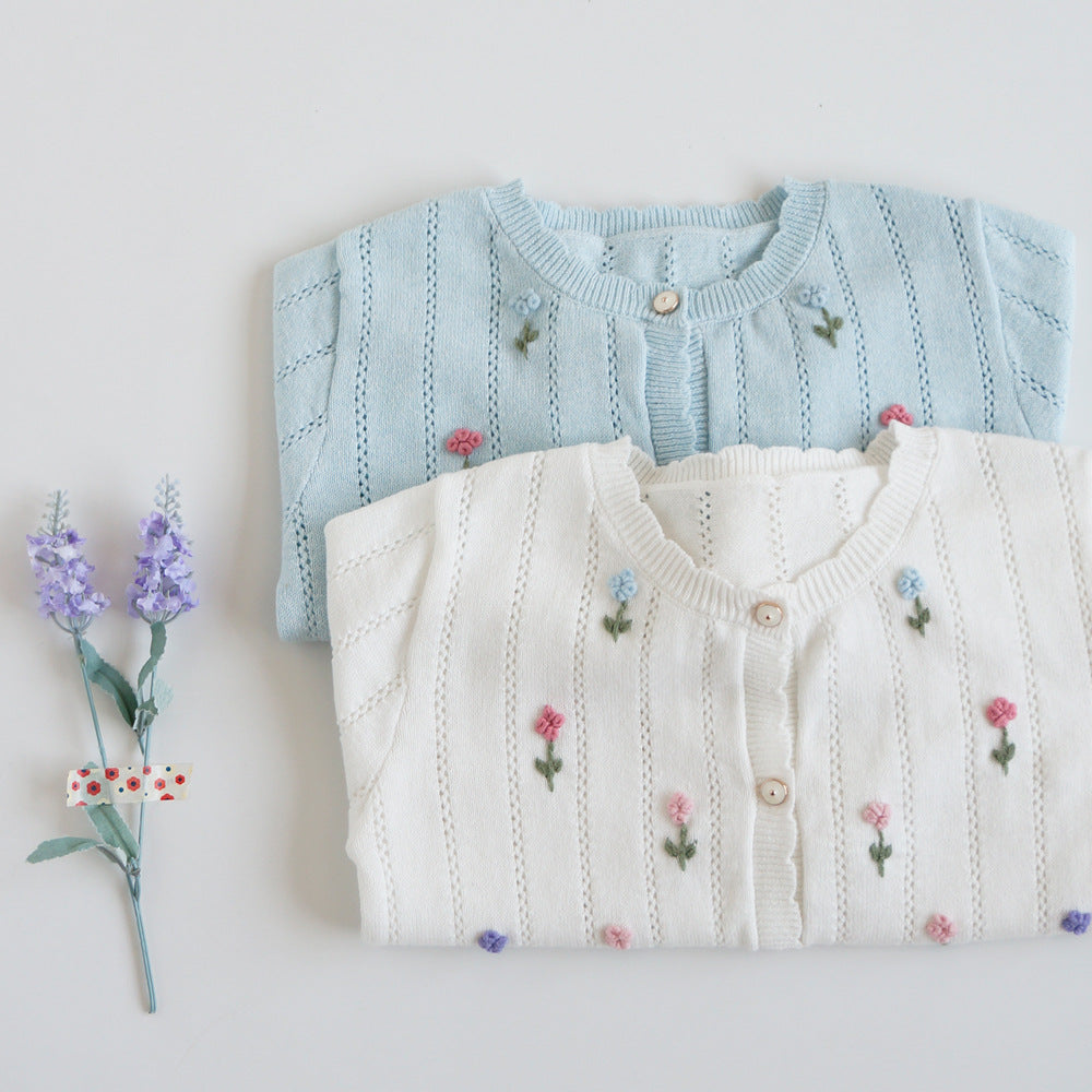 Hand-Embroidered Cotton Cardigan,2T-6T