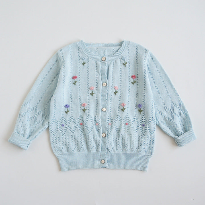 Hand-Embroidered Cotton Cardigan,2T-6T