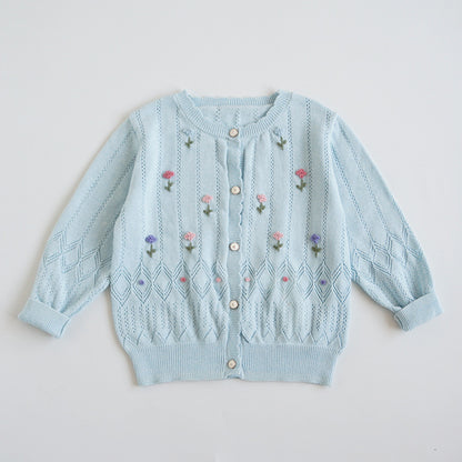 Hand-Embroidered Cotton Cardigan,2T-6T