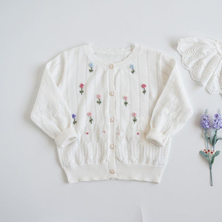 Hand-Embroidered Cotton Cardigan,2T-6T