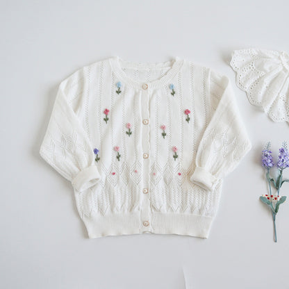 Hand-Embroidered Cotton Cardigan,2T-6T