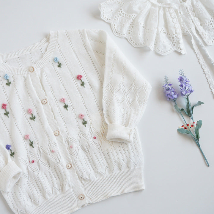 Hand-Embroidered Cotton Cardigan,2T-6T
