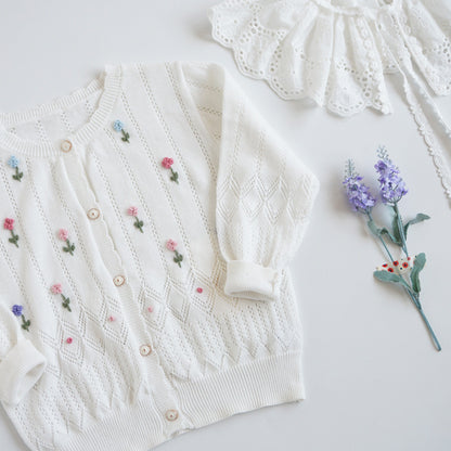 Hand-Embroidered Cotton Cardigan,2T-6T