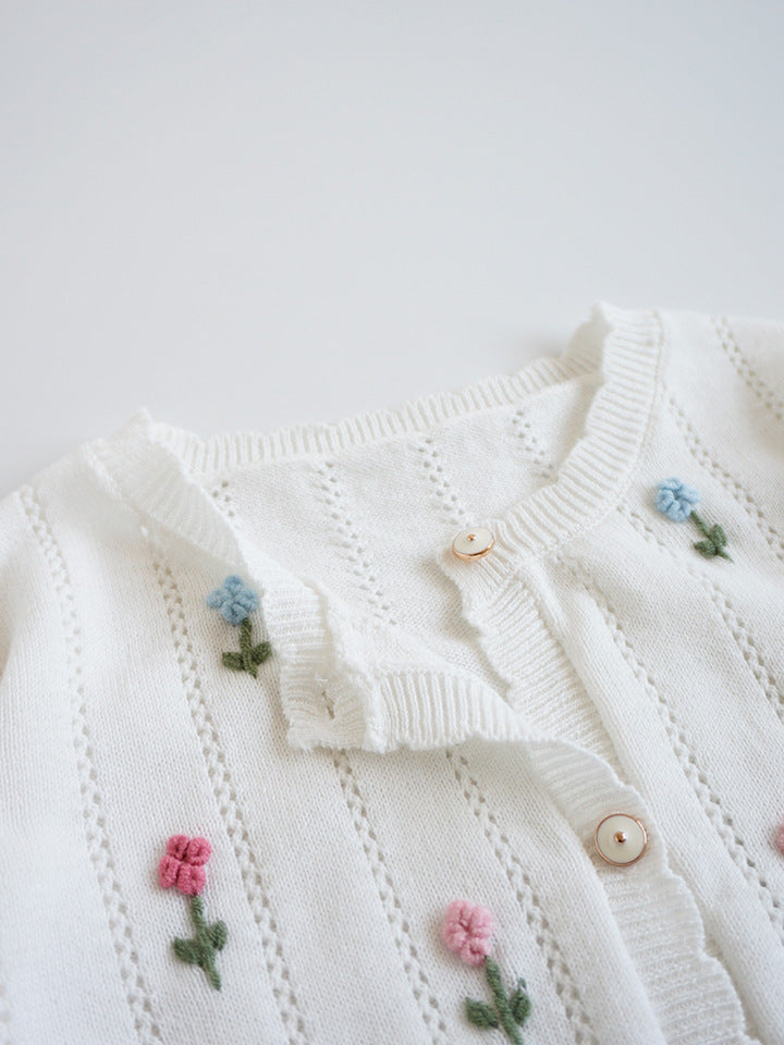 Hand-Embroidered Cotton Cardigan,2T-6T