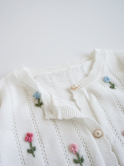 Hand-Embroidered Cotton Cardigan,2T-6T