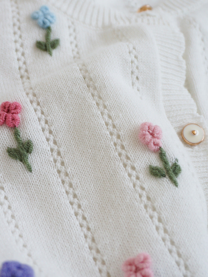 Hand-Embroidered Cotton Cardigan,2T-6T