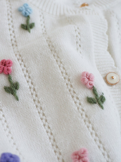 Hand-Embroidered Cotton Cardigan,2T-6T
