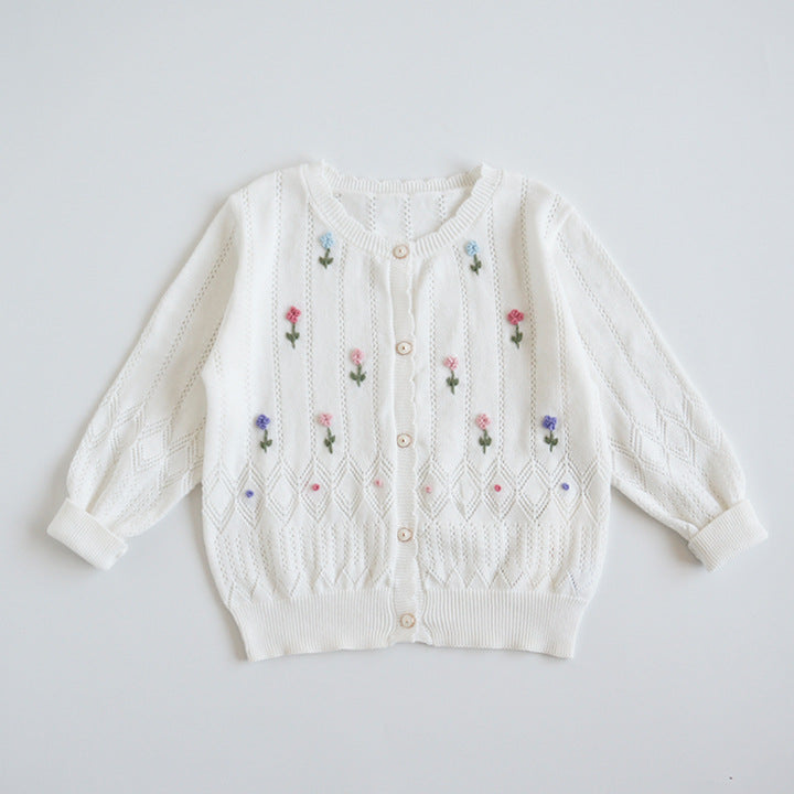 Hand-Embroidered Cotton Cardigan,2T-6T