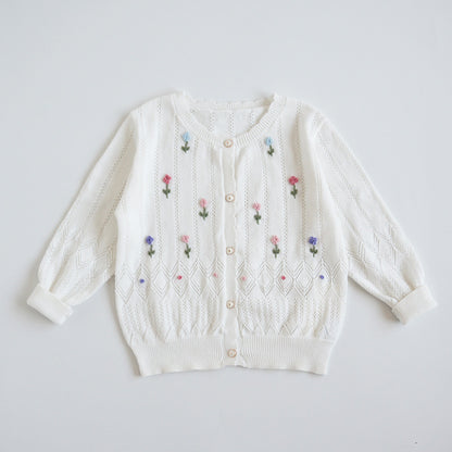 Hand-Embroidered Cotton Cardigan,2T-6T